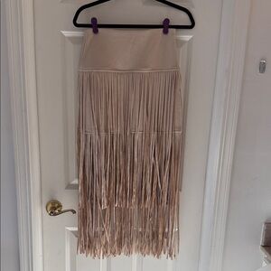 SHEIN Asymmetrical Fringe Skirt in Cream
